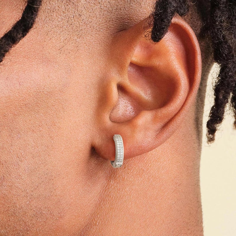 Txdvbls Store Hoop Earrings for Men | 14K Gold Plated Cartilage Huggie Earrings, Hypoallergenic Lightweight CZ Inlaid for Sensitive Ears - Image 2